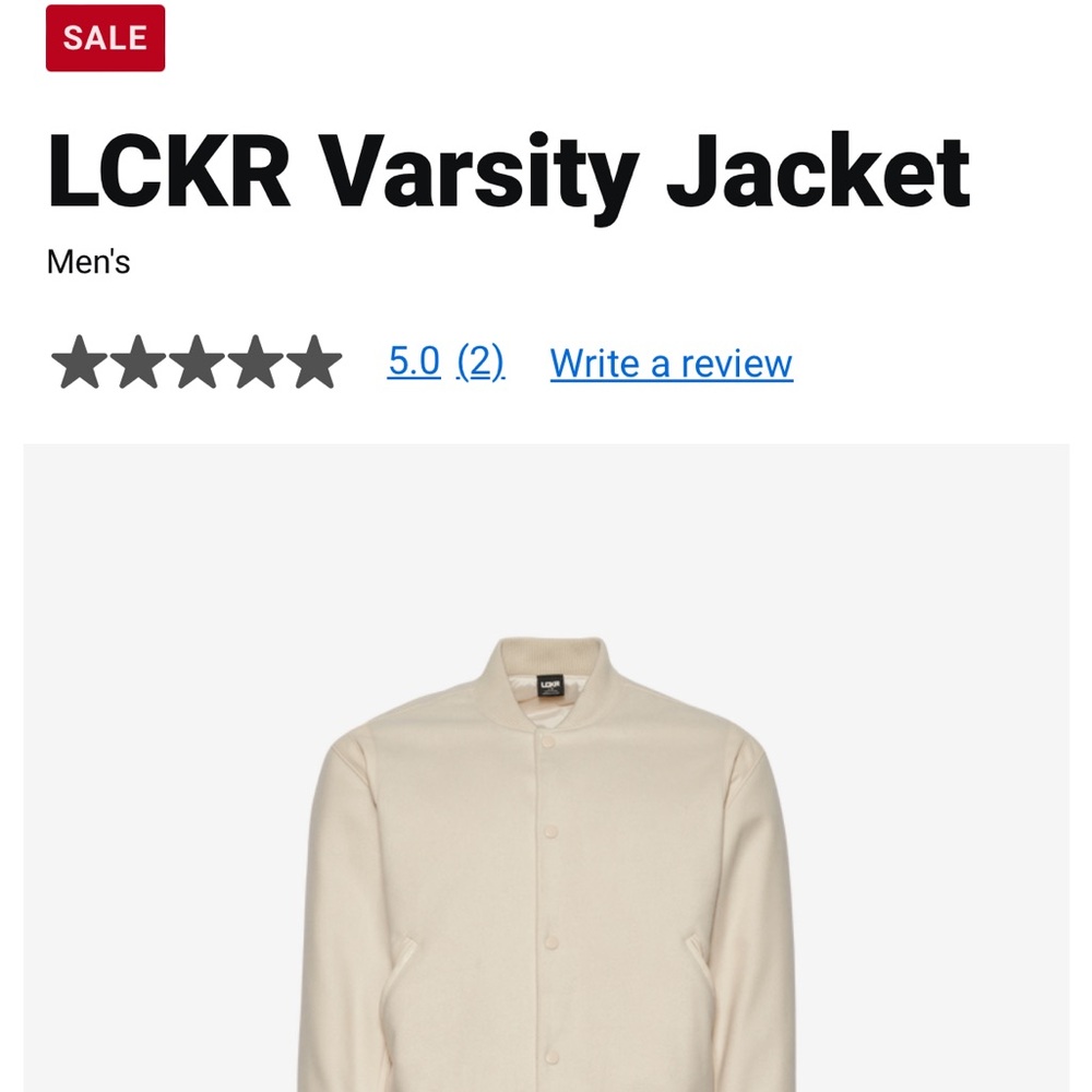 LCKR Varsity Jacket off white beige trim Small